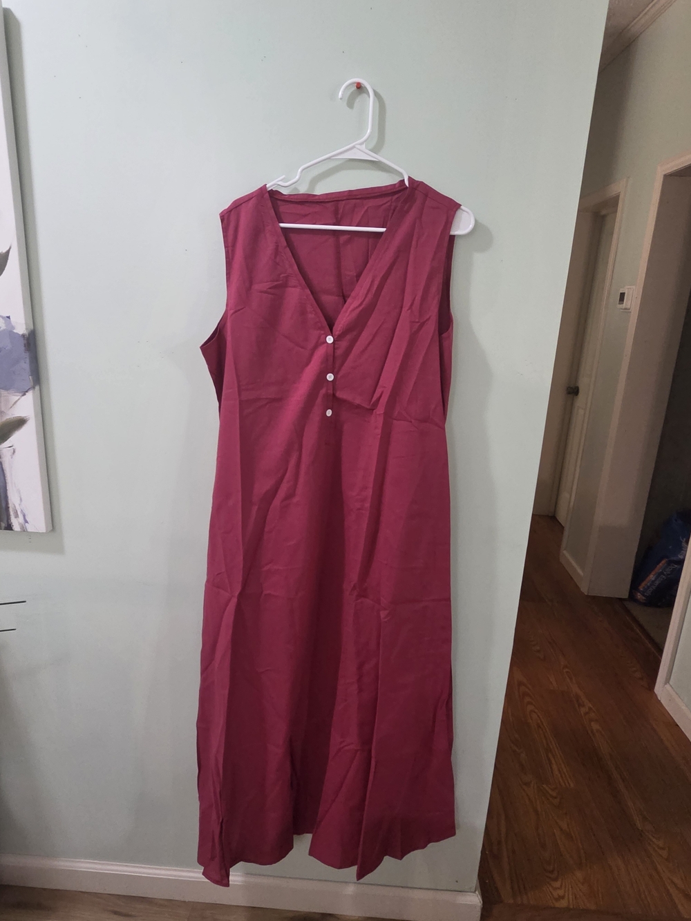 Sleeveless V-Neck Burgundy Maxi Dress